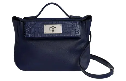HERMES 24/24 Evercolor Calfskin With Crocodile Leather Handbag, Shoulder Bag, Crossbody Bag Mini Women's Dark Blue