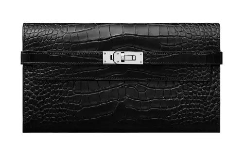 HERMES Kelly Wallet Matte Crocodile Leather Wallet Women's 89 Noir Black