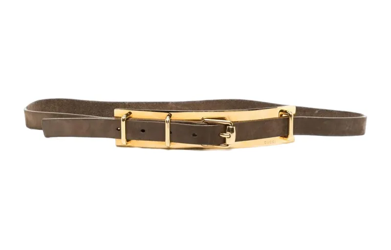 【Pre-Owned】plate detail buckled belt
