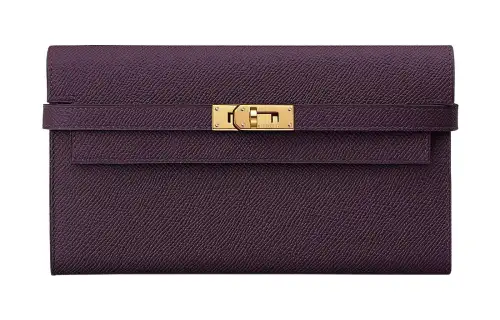 HERMES Gold tone Lock Epsom Calfskin Wallet Women's Dark Purple