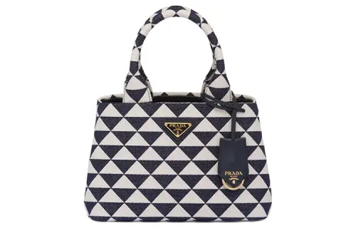 PRADA Fabric With Leather Crossbody One Shoulder Handbag Women's Blue/White