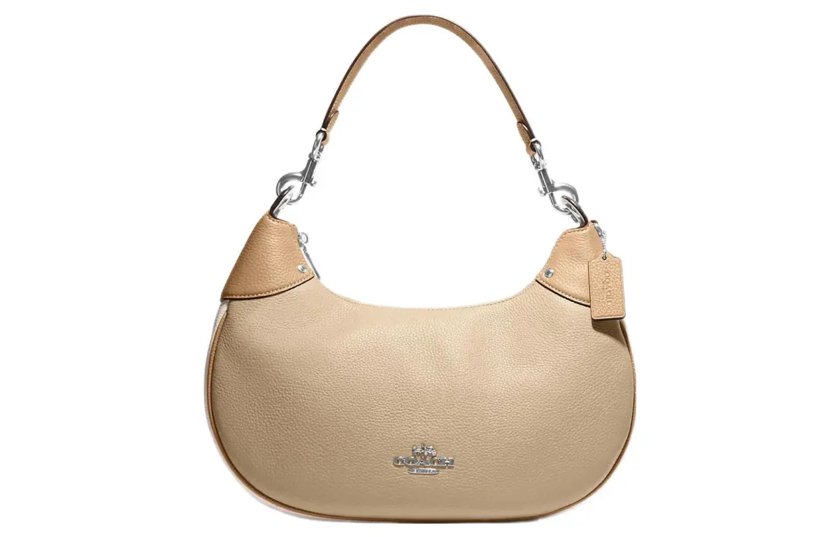 COACH Mara Pebbled Leather Shoulder Bag, Crescent Bag, Handbag, Shoulder Bag Large Women's Khaki
