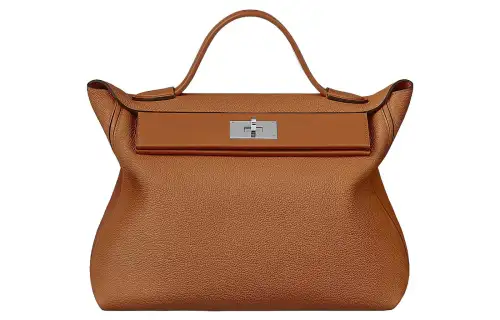 HERMES 24/24 Maurice Aurillon Leather With Barenia Calfskin Handbag Women's Brown