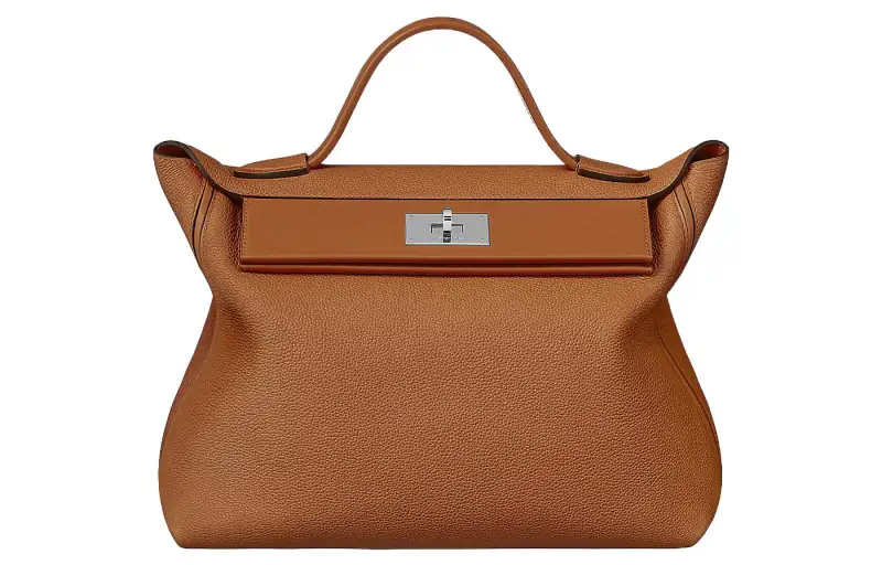 HERMES 24/24 Maurice Aurillon Leather With Barenia Calfskin Handbag Women's Brown