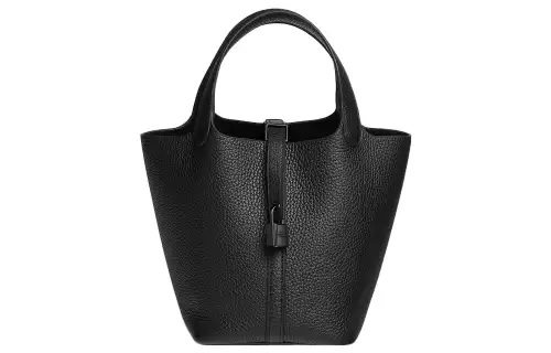 HERMES Picotin Lock Clemence Cow Leather Basket Bag, Bucket Bag, Handbag 18 Women's 89 Noir Black