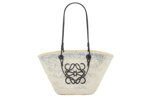 LOEWE Anagram Basket Palm Fiber With Cow Leather Handbag, Shoulder Bag Women's White/Natural