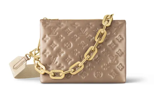 LOUIS VUITTON Coussin Lambskin Shoulder Bag, Crossbody Bag Small Women's Champagne Beige