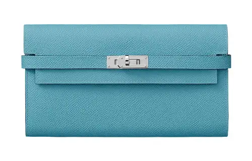 HERMES Kelly Wallet Silver Tone Buckle Epsom Cow Leather Wallet Women's Blue
