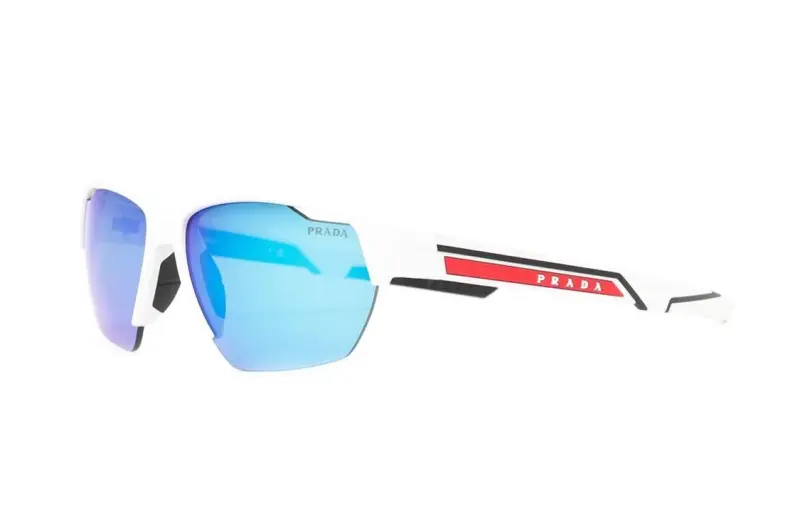 PRADA Plate Frame Irregular Shape Sunglasses Men's White