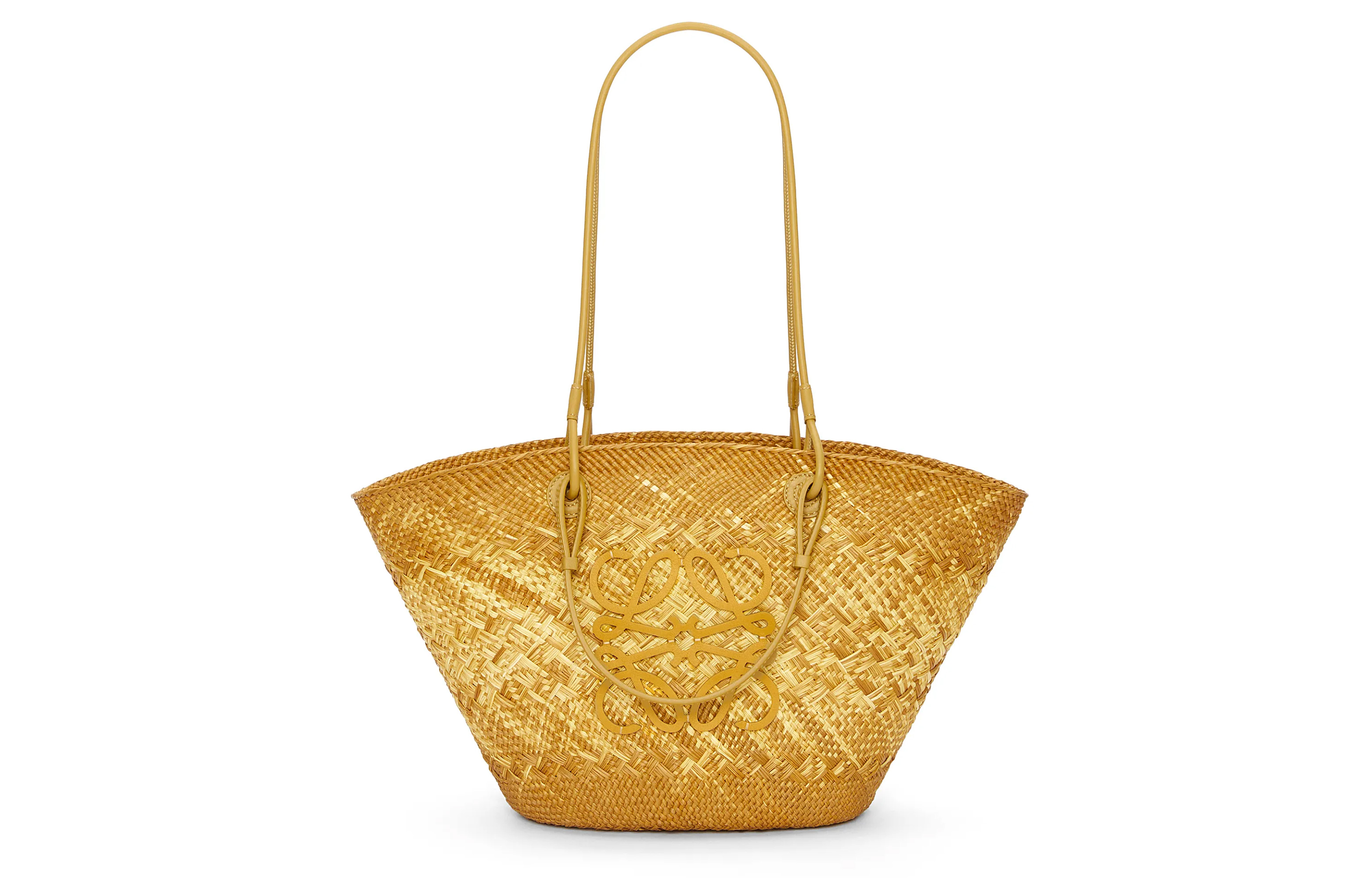 LOEWE Anagram Basket Iracap Palm Fiber With Cow Leather Handbag, Shoulder Bag Regular Women's Ochre