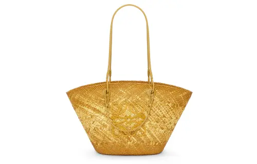 LOEWE Anagram Basket Iracap Palm Fiber With Cow Leather Handbag, Shoulder Bag Regular Women's Ochre