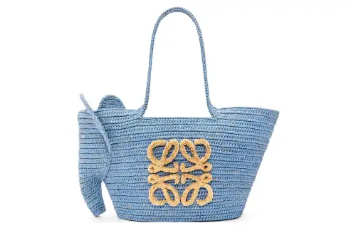 LOEWE Basket Raffia Fiber Handbag Small Women's Denim Blue