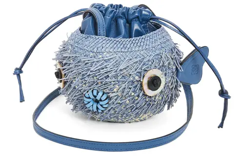 LOEWE Anagram Irac Palm With Cow Leather And Sheepskin Crossbody Bag, Shoulder Bag Women's Denim Blue