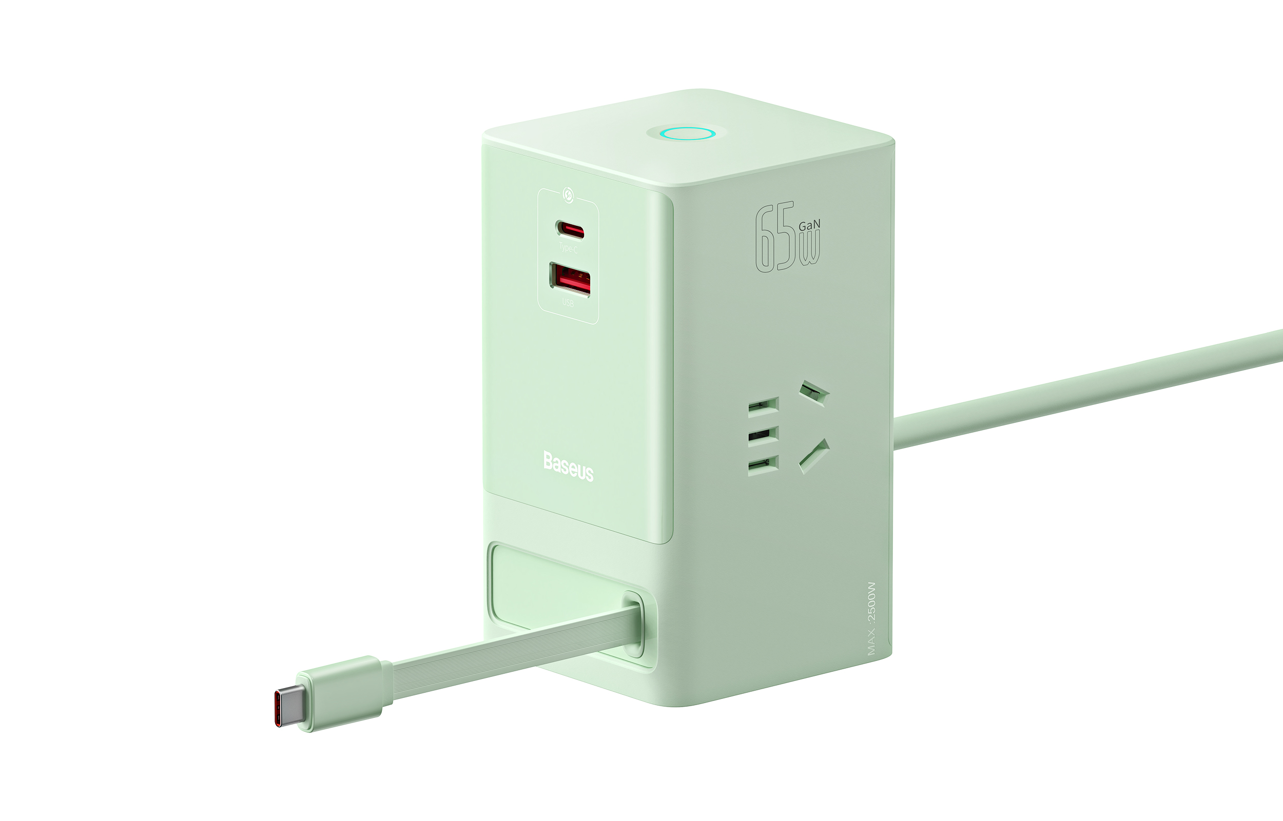 Baseus Baseus 65W fast charging plug-in board Lingrui series master control smart version 3AC+1U+1C+stretch cable Type-C