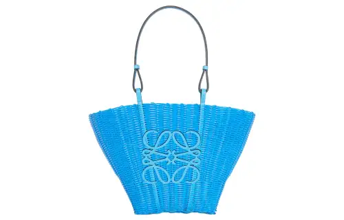 LOEWE Basket Plastic With Cow Leather Handbag, Shoulder Bag Women's Sky Blue