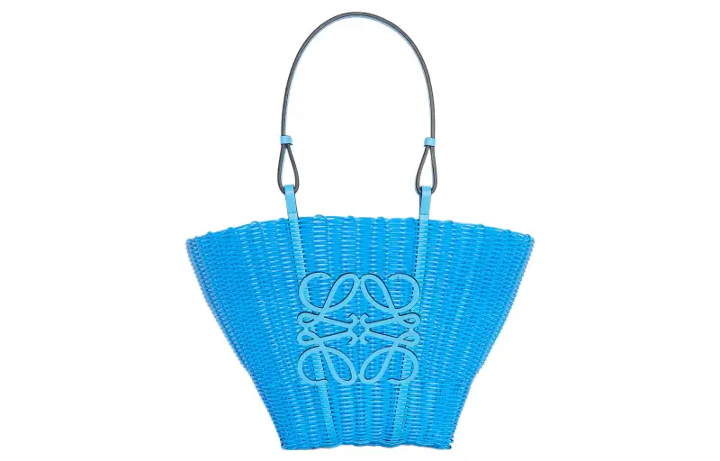 LOEWE Basket Plastic With Cow Leather Handbag, Shoulder Bag Women's Sky Blue