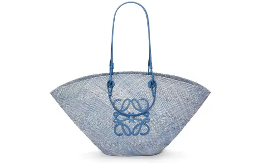 LOEWE Anagram Basket Iracap Palm Fiber With Cow Leather Basket Bag, Shoulder Bag Large Women's Denim Blue
