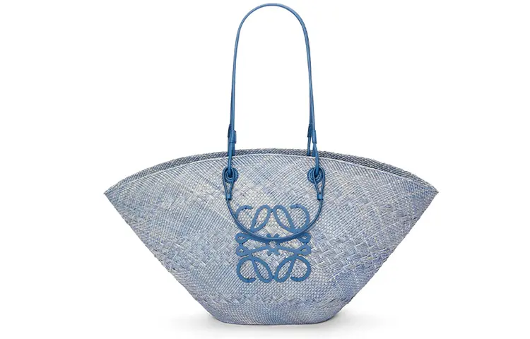 LOEWE Anagram Basket Iracap Palm Fiber With Cow Leather Basket Bag, Shoulder Bag Large Women's Denim Blue