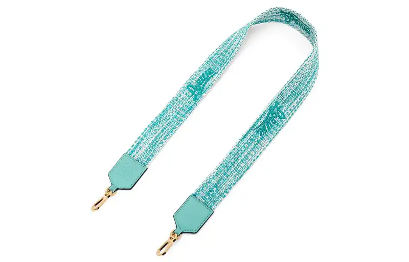 LOEWE Anagram Embossed Cotton With Cow Leather Fabric Bag Straps Women's Mint Green/Soft White