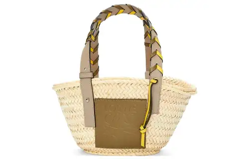 LOEWE Basket Palm Leaf With Cow Leather Handbag Small Women's Olive/sand