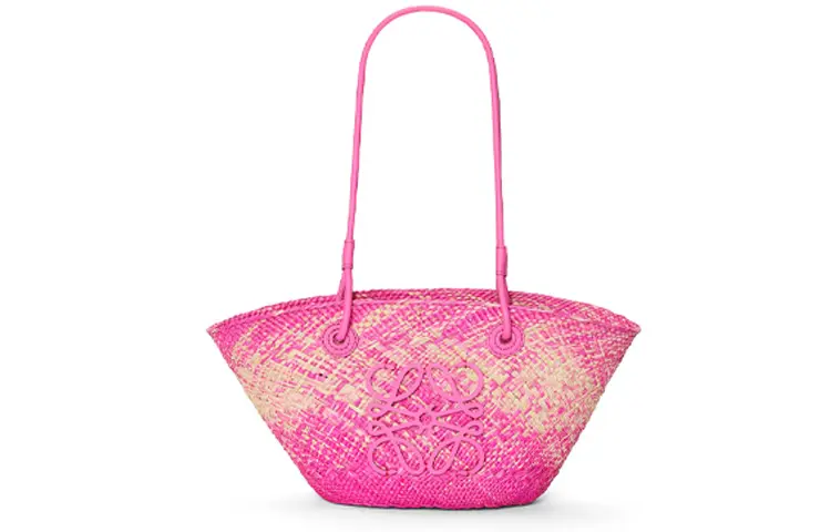 LOEWE Anagram Basket Iracap Palm Fiber With Cow Leather Handbag, Shoulder Bag Women's Peach Pink