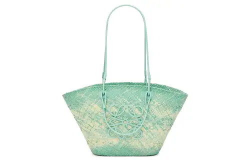LOEWE Anagram Basket Iracap Palm Fiber With Cow Leather Handbag, Shoulder Bag Women's Mint Green