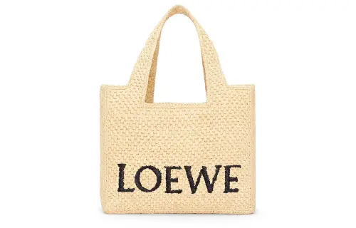LOEWE Font Tote Raffia Fiber Handbag Small Women's Natural
