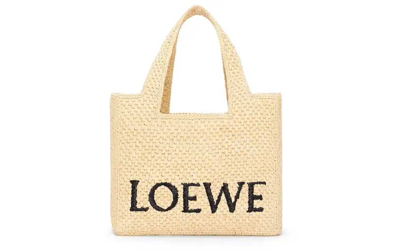 LOEWE Font Tote Raffia Fiber Handbag Small Women's Natural