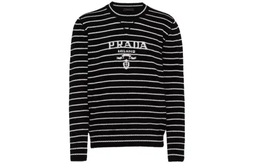 PRADA Sweaters Men's Black/White Crew Neck Moderate Other
