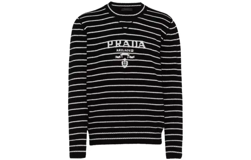 PRADA Sweaters Men's Black/White Crew Neck Moderate Other