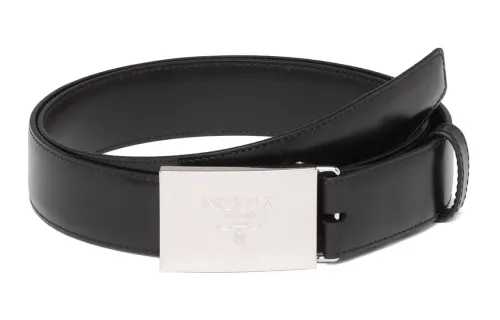 PRADA Leather Belts Men's Black Width 3.5cm