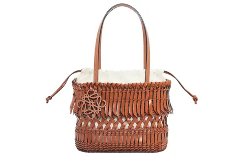 LOEWE Basket Textile, Cow Leather One Shoulder Handbag Women's Tan