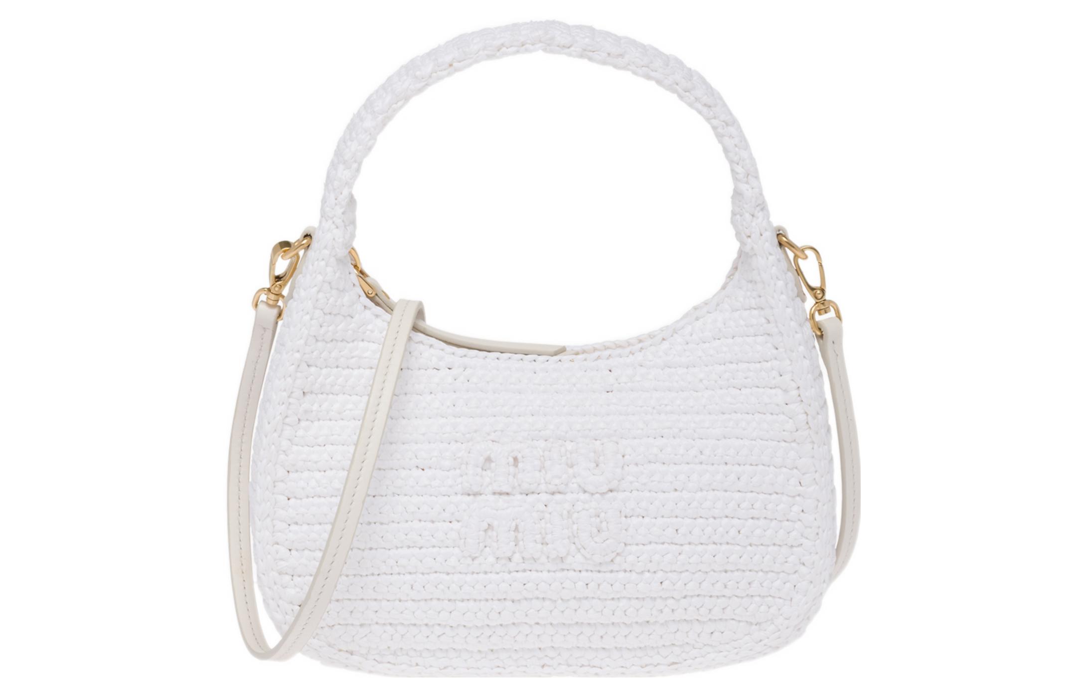 MIU MIU Threading Needle Woven Hobo Bag, Shoulder Bag, Handbag Women's White