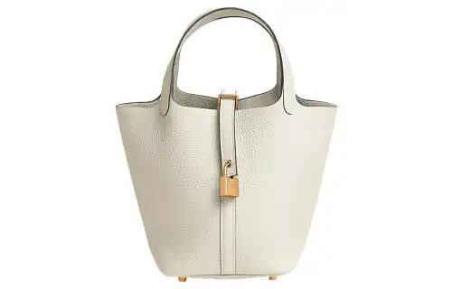 HERMES Picotin Lock Clemence Bullock Leather Basket Bag, Bucket Bag, Handbag 18 Women's 10 Craie Milkshake White