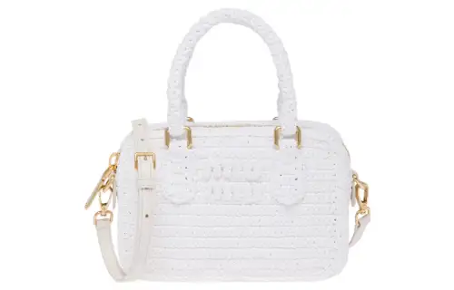 MIU MIU Threading Needle Woven Bowling Bag, Shoulder Bag, Crossbody Bag, Handbag Women's White