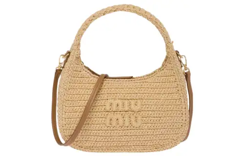 MIU MIU Wander Threading Needle Woven Fabric Hobo Bag, Shoulder Bag, Handbag Regular Women's Beige