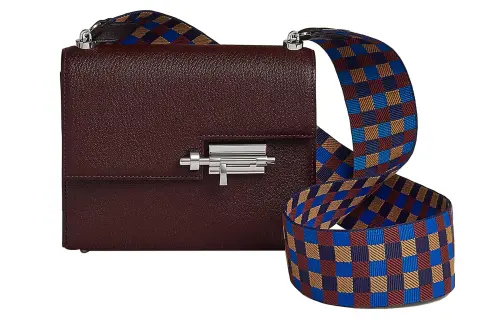 HERMES Verrou Mysore Goat Skin With Canvas Shoulder Bag, Crossbody Bag Women's Saddle Red