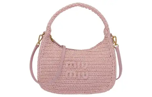MIU MIU Threading Needle Woven Hobo Shoulder Bag, Shoulder Bag, Crossbody Bag, Handbag Women's Snow Pink