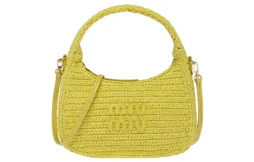 MIU MIU Threading Needle Woven Hobo Bag, Shoulder Bag, Crossbody Bag, Handbag Women's Citrus Orange Yellow