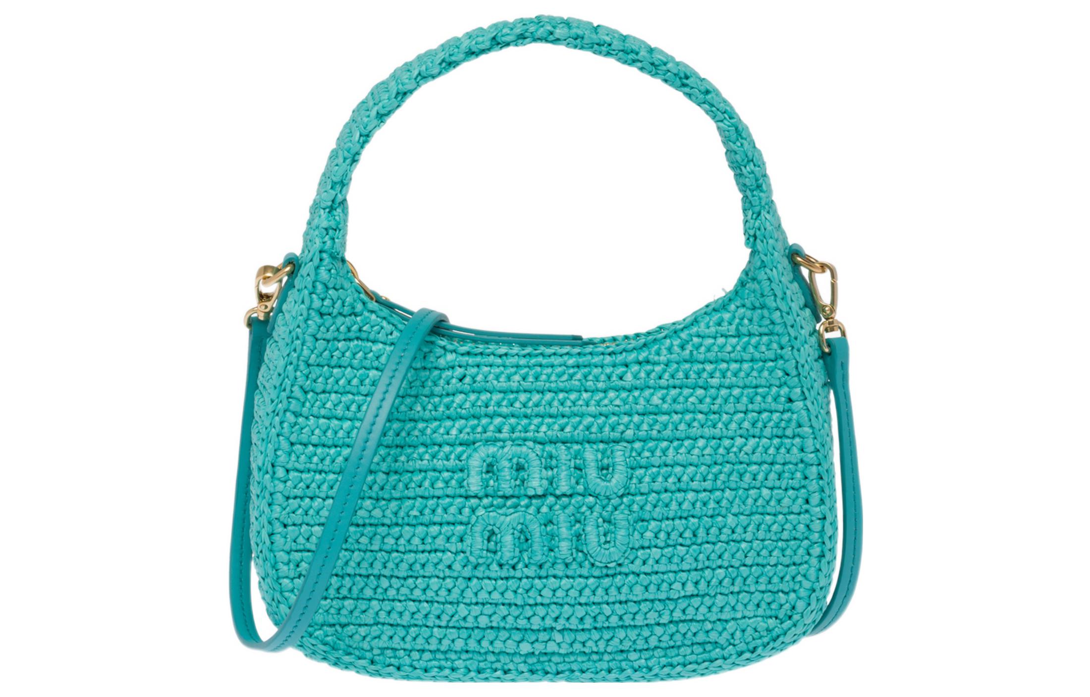 MIU MIU Threading Needle Woven Hobo Bag, Shoulder Bag, Handbag Women's Jade Green