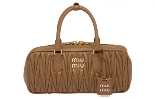 MIU MIU Matelassé Sheepskin Shoulder Bag, Crossbody Bag, Handbag Regular Women's Caramel
