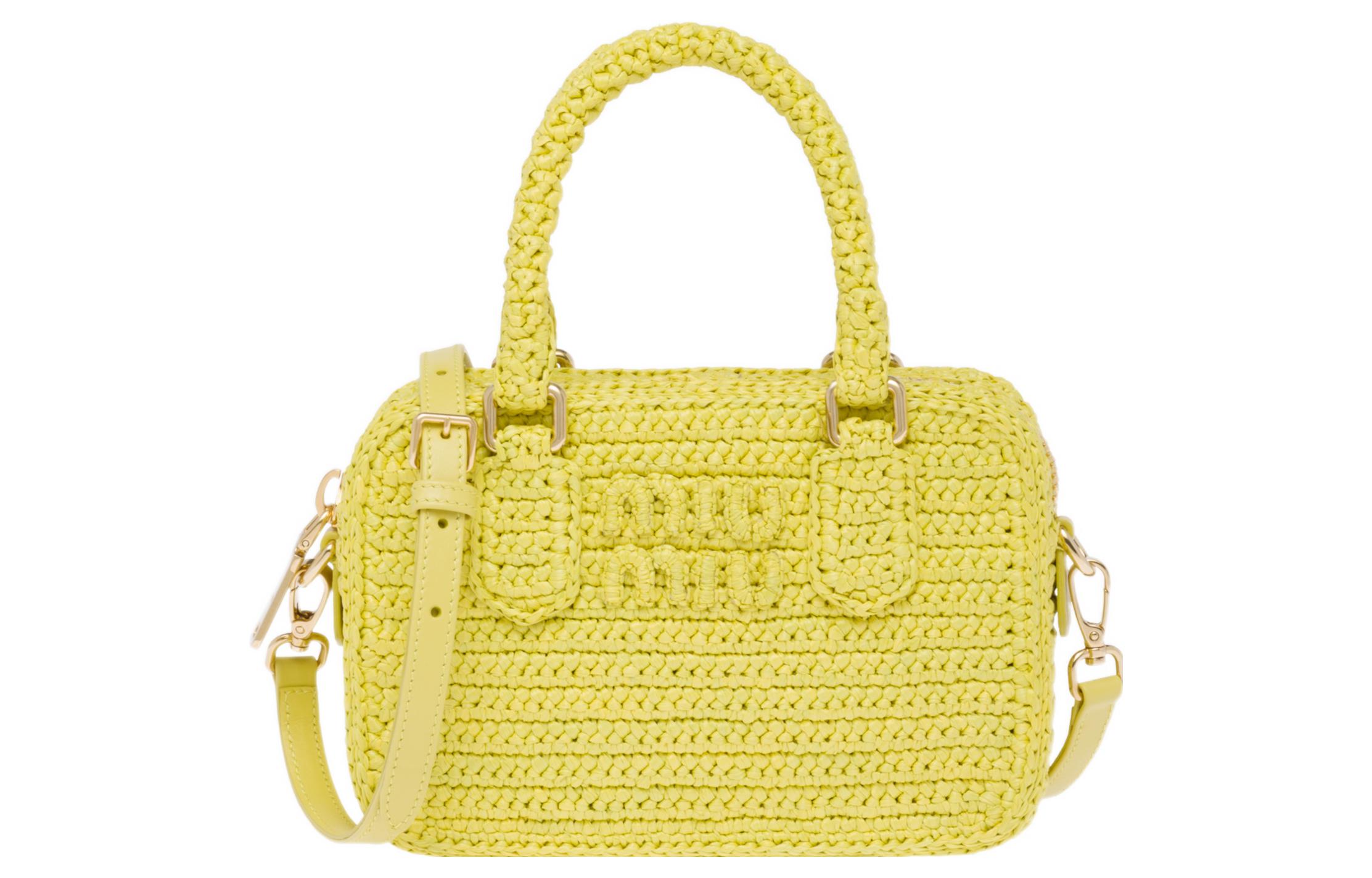 MIU MIU Threading Needle Woven Bowling Bag, Shoulder Bag, Crossbody Bag, Handbag Women's Citrus Orange Yellow