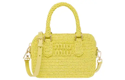MIU MIU Threading Needle Woven Bowling Bag, Shoulder Bag, Crossbody Bag, Handbag Women's Citrus Orange Yellow