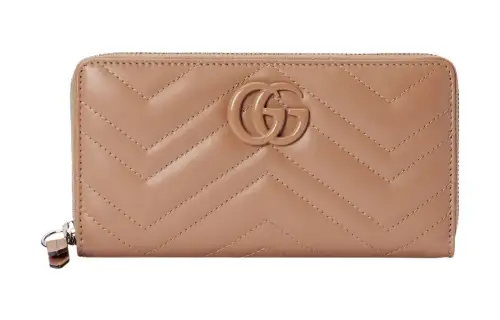 GUCCI GG Marmont Leather Wallet Women's Rose Beige