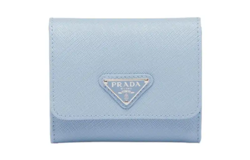 PRADA Leather Wallet Small Women's Light Blue
