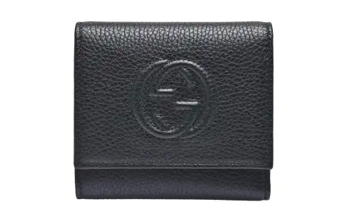GUCCI Litchi Grain Cow Leather Wallet Women's Black