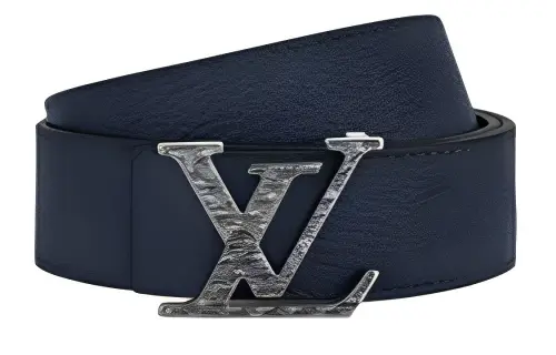 LOUIS VUITTON PU Artificial Leather Belts Men's Blue Width 4cm