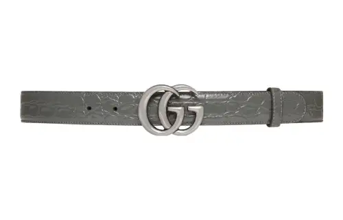 GUCCI GG Marmont Leather Belts Men's Gray Width 3cm