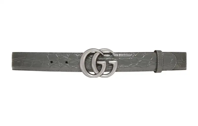 GUCCI GG Marmont Leather Belts Men's Gray Width 3cm
