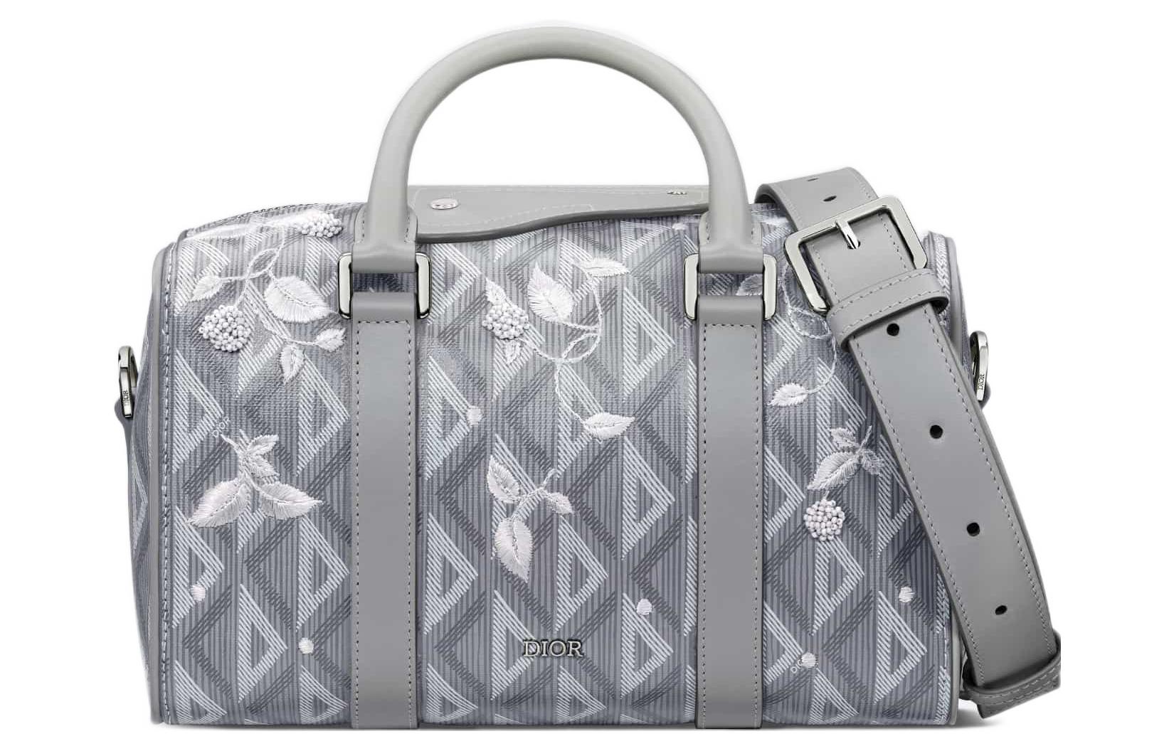 DIOR Lingot Canvas Lily Of The Valley Embroidery One Shoulder Crossbody Handheld Travel Bag Men's Dior Gray
